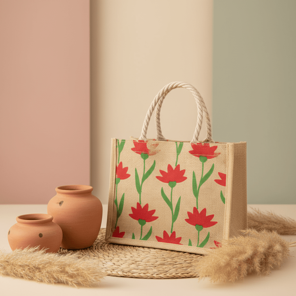 Floral Jute Tote – Boho Chic