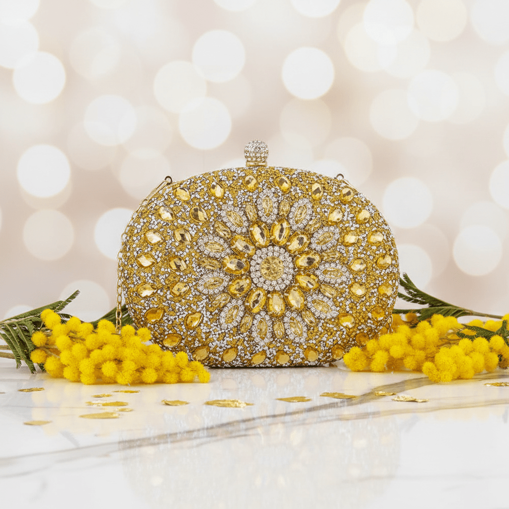 Gold Rhinestone Clutch - Golden Marble