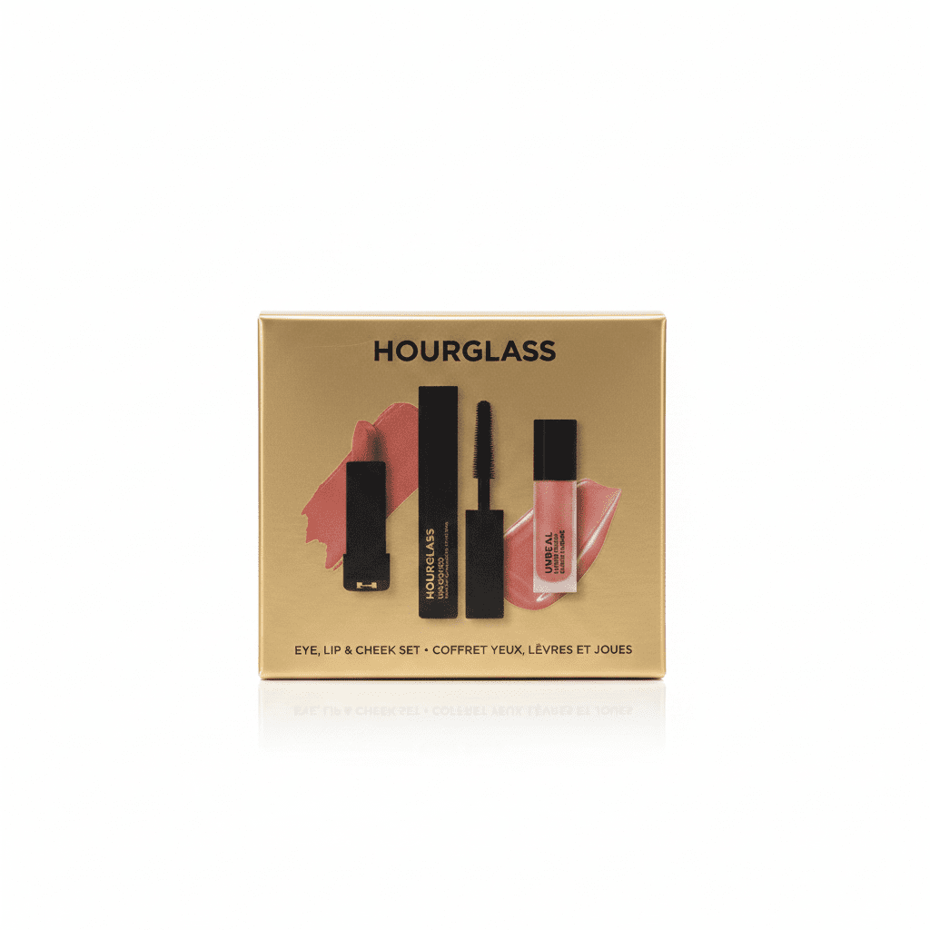 Hourglass Eye Lip and Cheek Set on white background