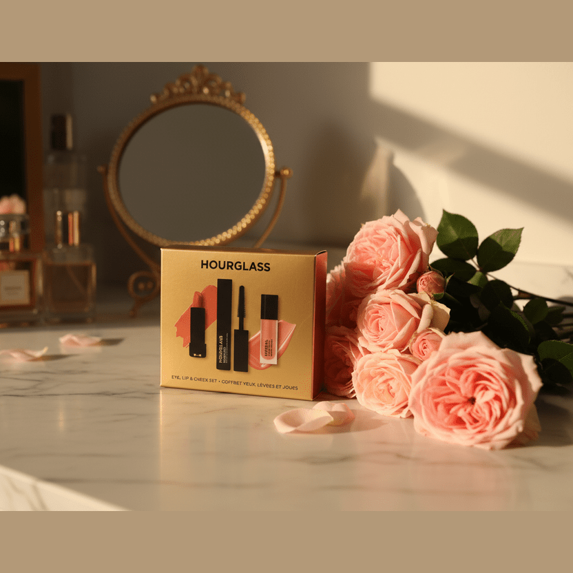 Hourglass Eye Lip and Cheek Set luxury lifestyle with roses