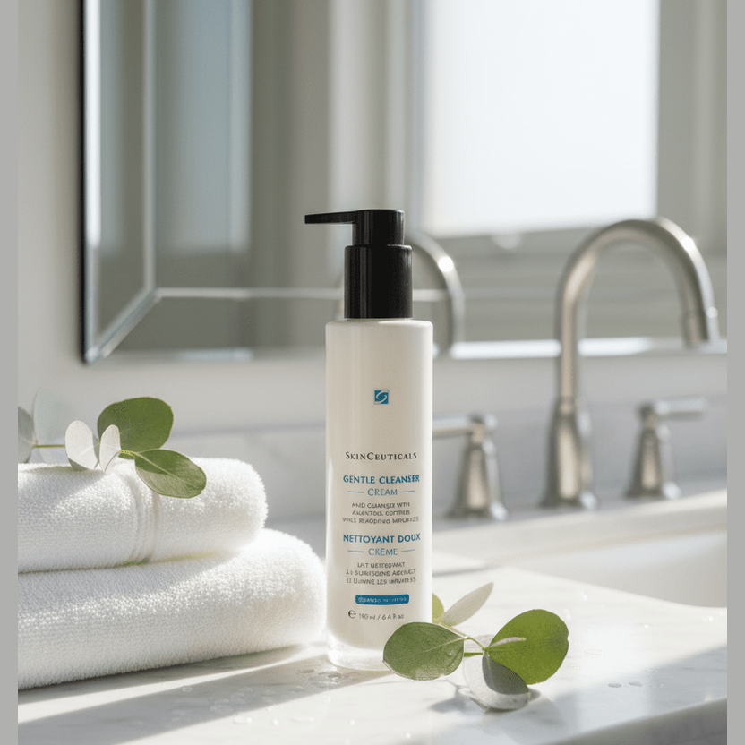 SkinCeuticals Gentle Cleanser Cream lifestyle marble vanity