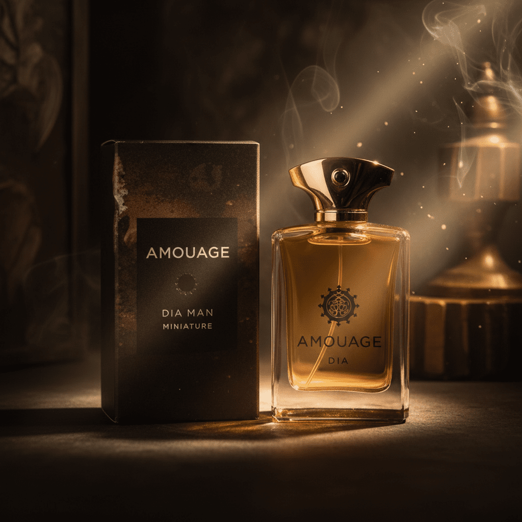Amouage Dia Man Miniature editorial dark background