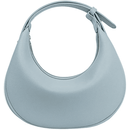 Women's light blue vegan leather crescent shoulder crossbody hobo bag with adjustable strap