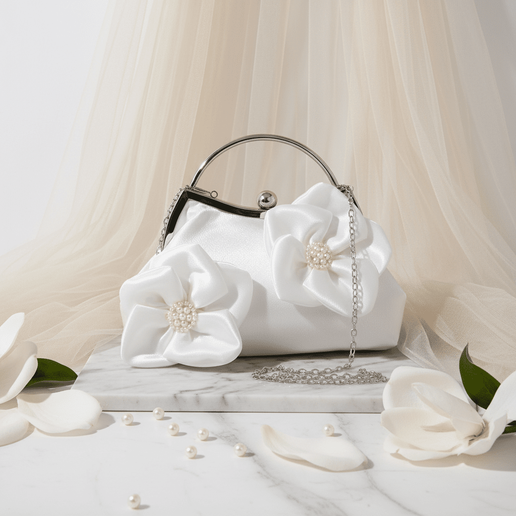 Ivory Floral Clutch - Pearl Marble