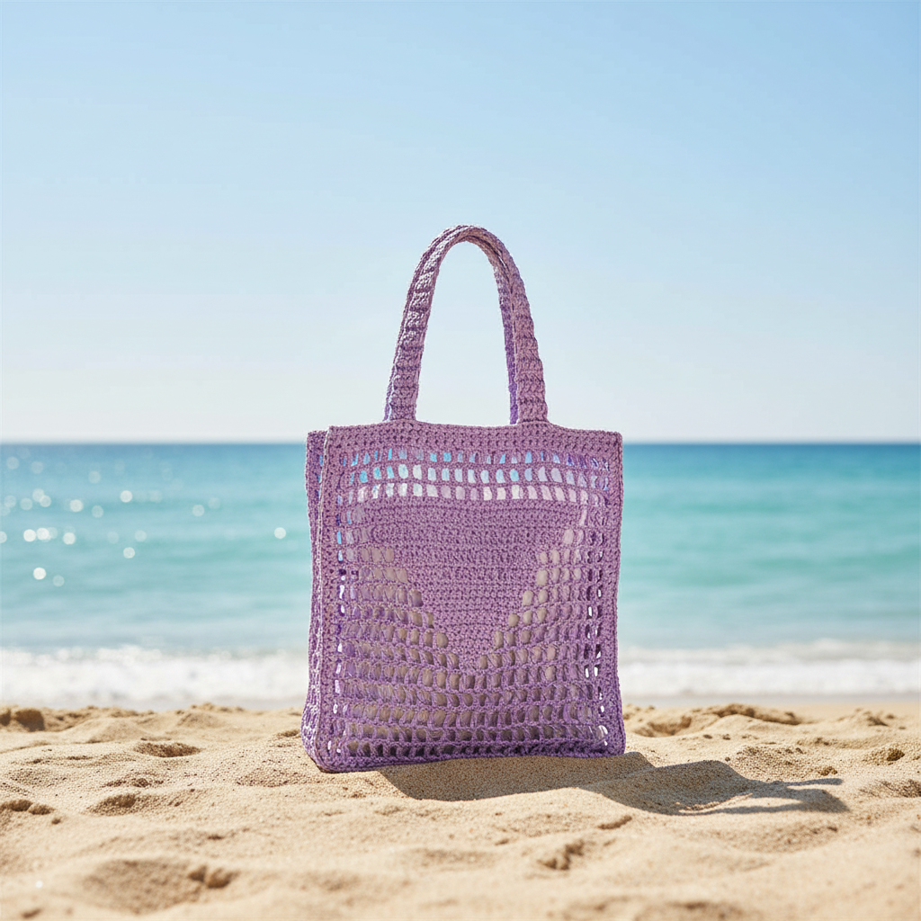 Lilac tote on beach