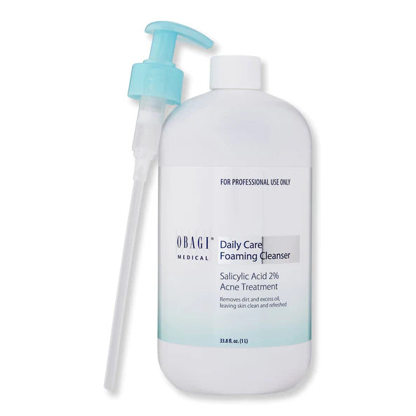 Obagi Daily Care Foaming Cleanser bottle with pump on a white background