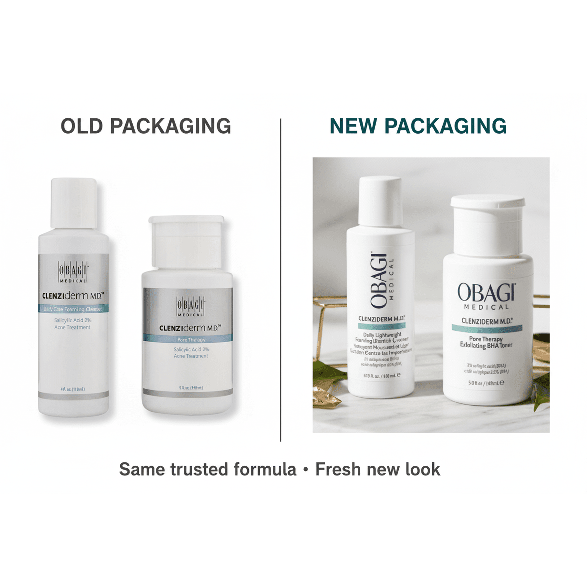 Old vs New Packaging – Obagi CLENZIderm M.D.