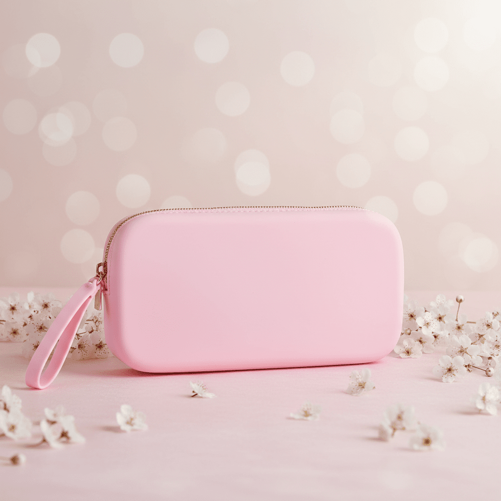Pink Silicone Clutch – Floral Pastel Background