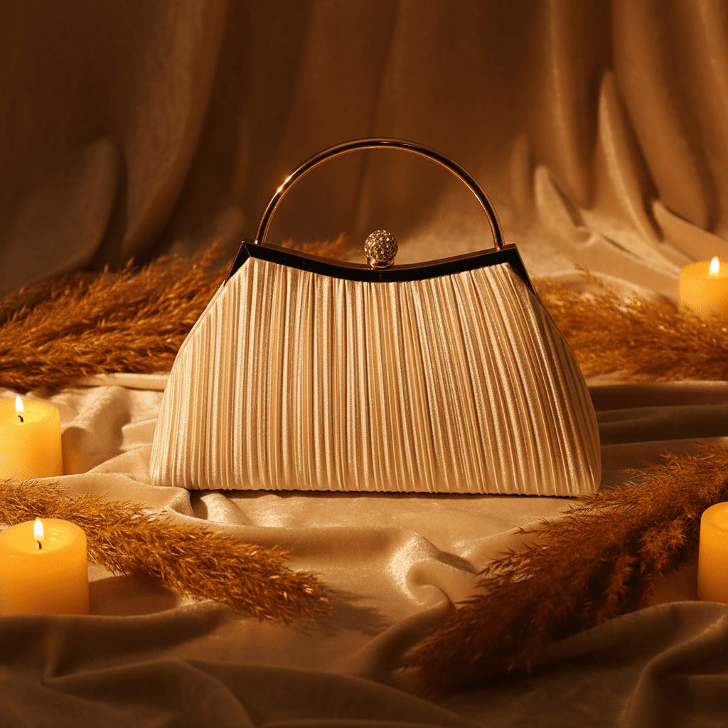 Pleated Satin Clutch - Amber Velvet