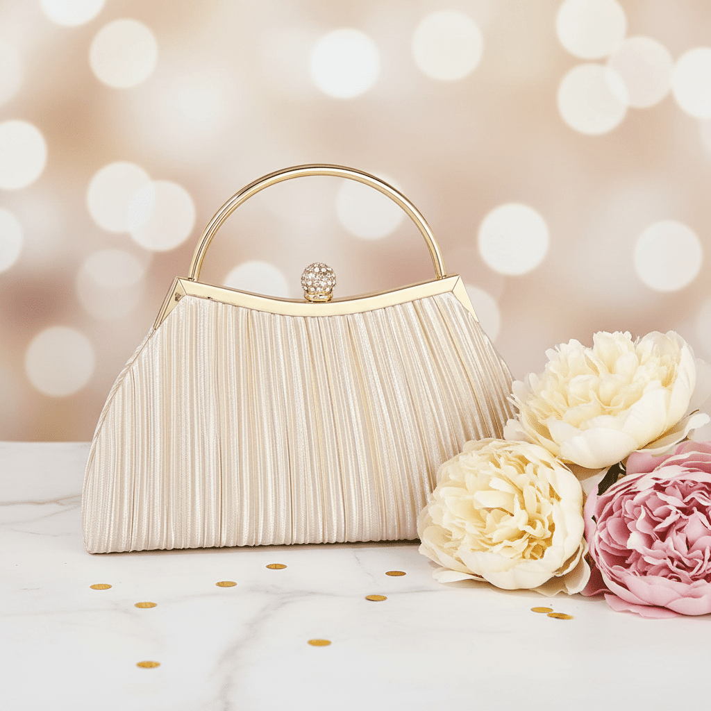 Pleated Satin Clutch - Peony Marble