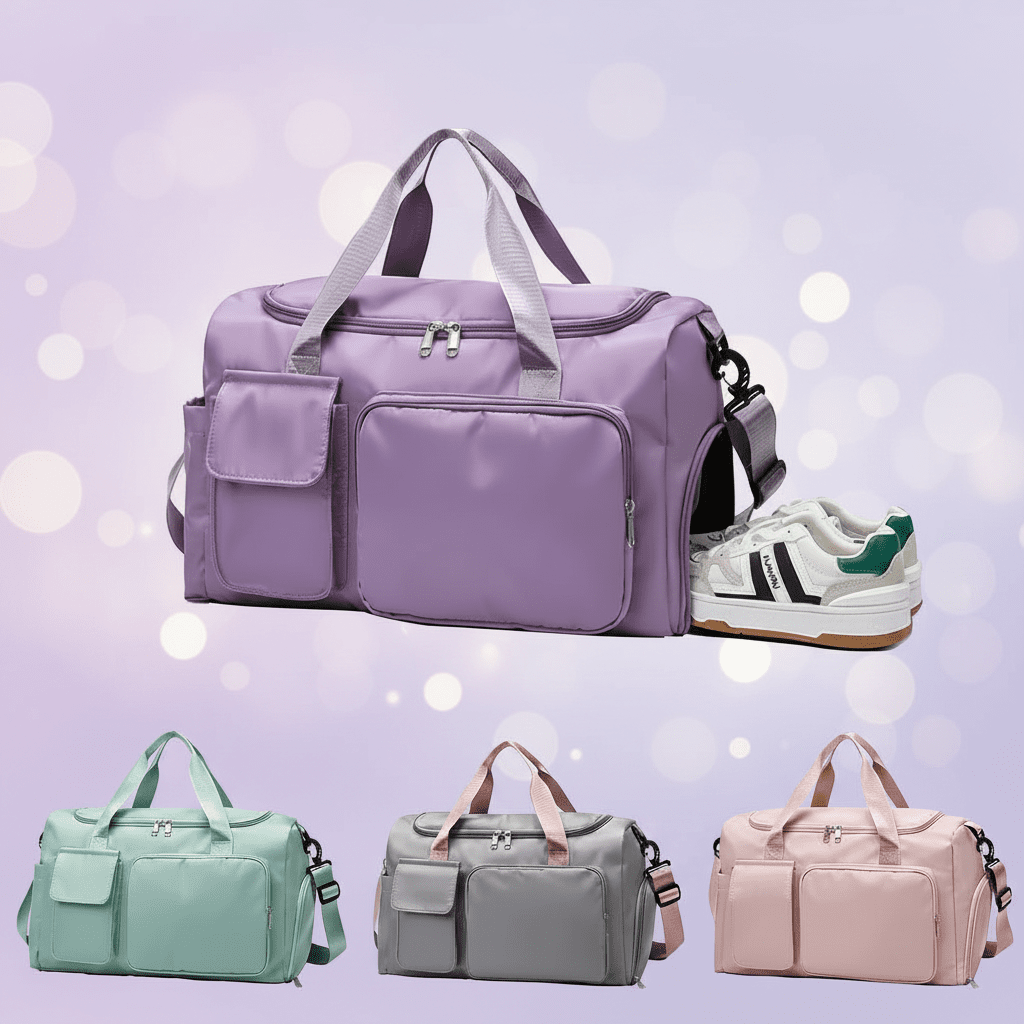 Purple Duffel Bag – Lavender AI Background