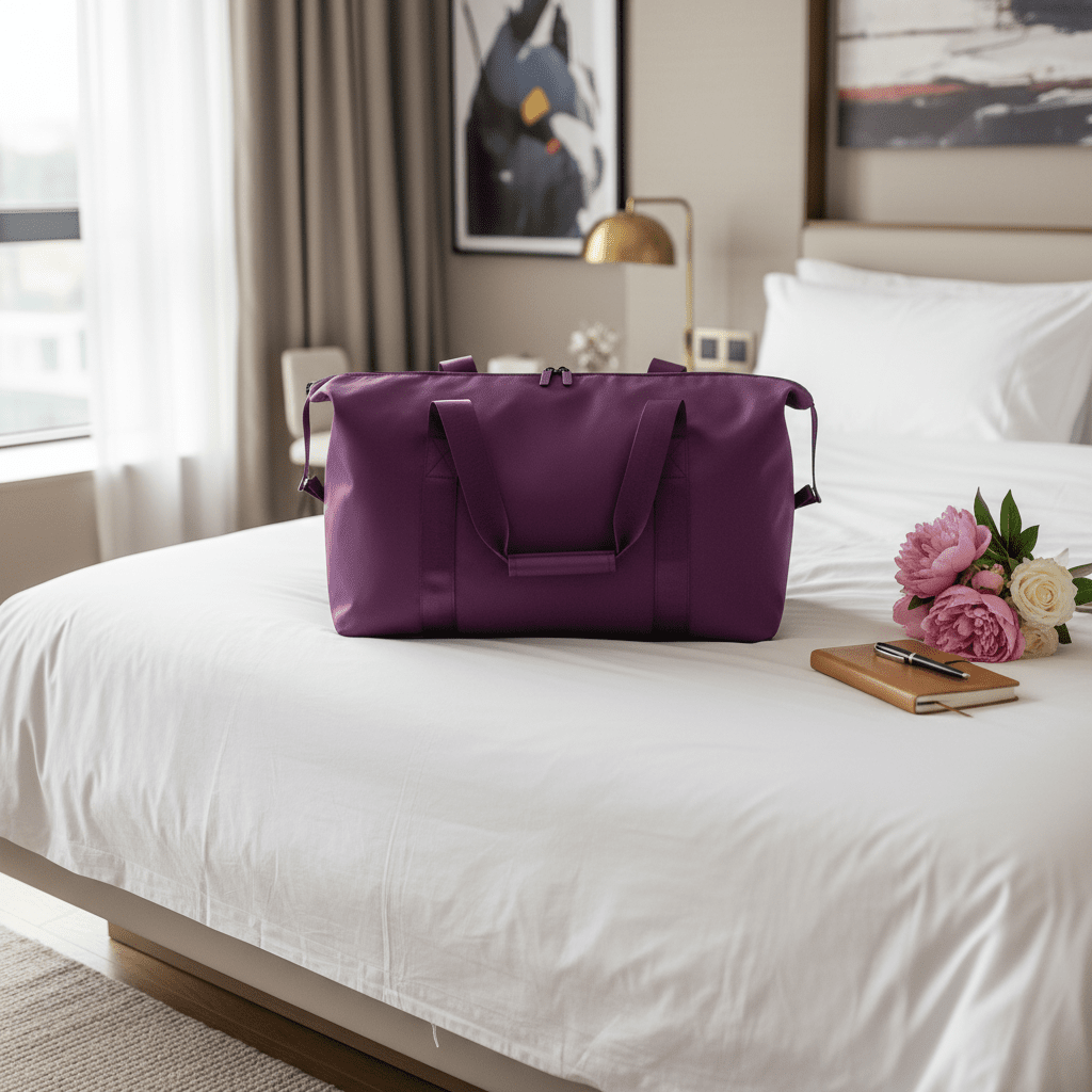 Purple Duffle Bag – Hotel Room