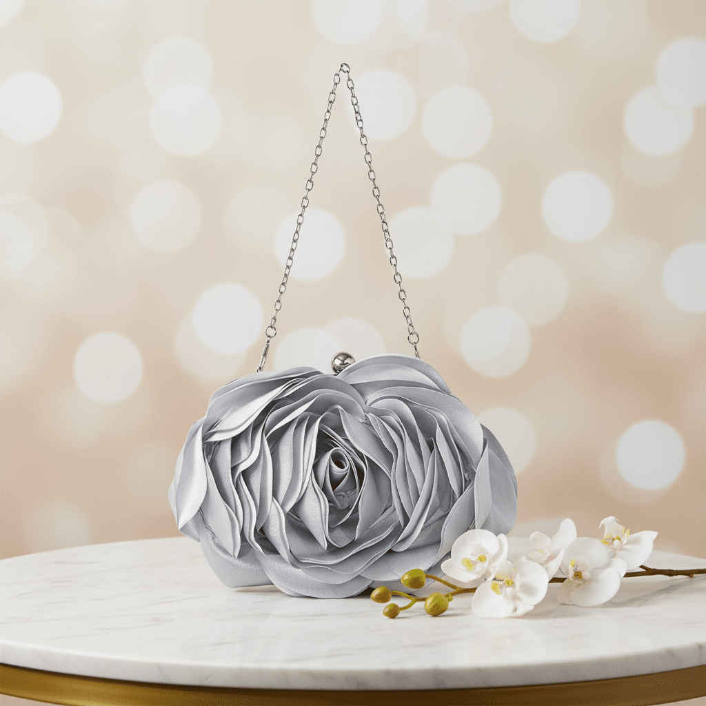 Silver Rose Clutch - Marble Elegance