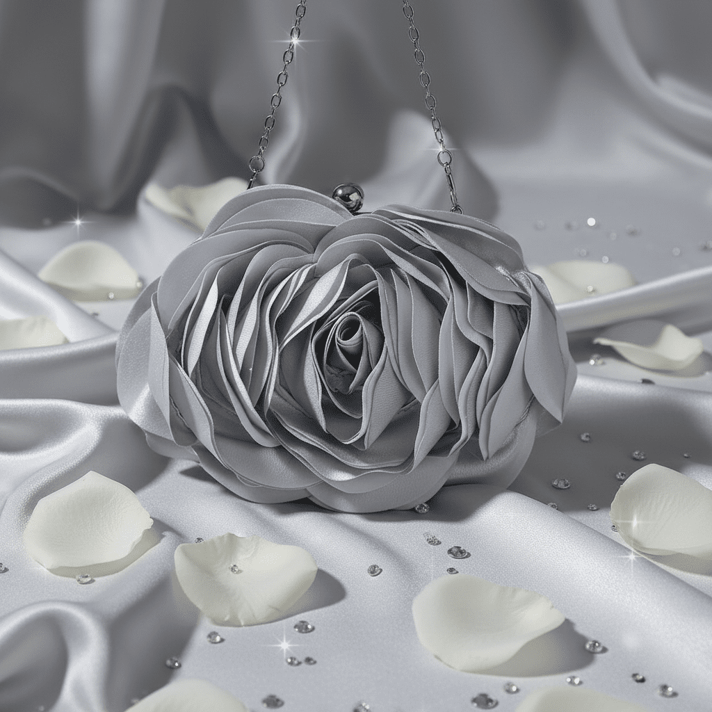 Silver Rose Clutch - Moonlit Silk