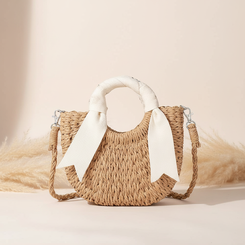 Straw bag in studio