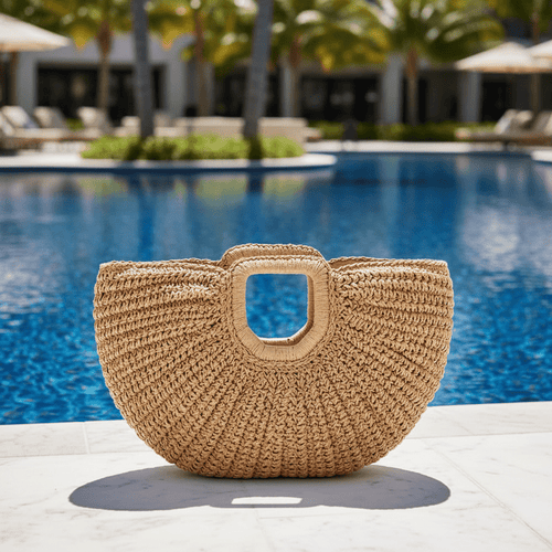 Straw Bag - Resort Pool Background