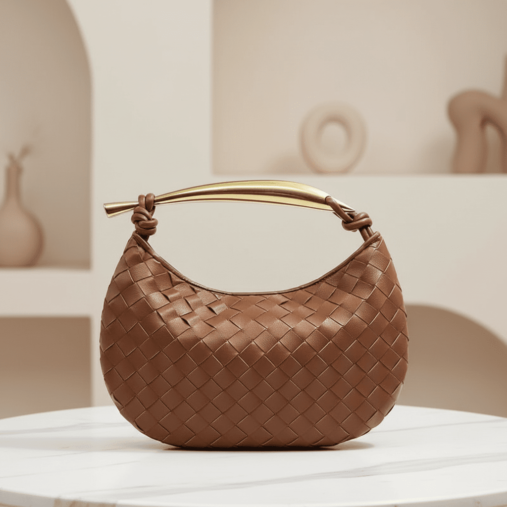Tan Brown Hobo Bag on Marble