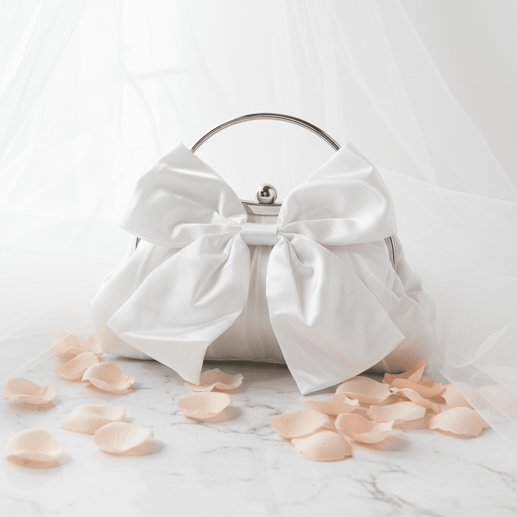 White Bow Clutch - Blush Marble