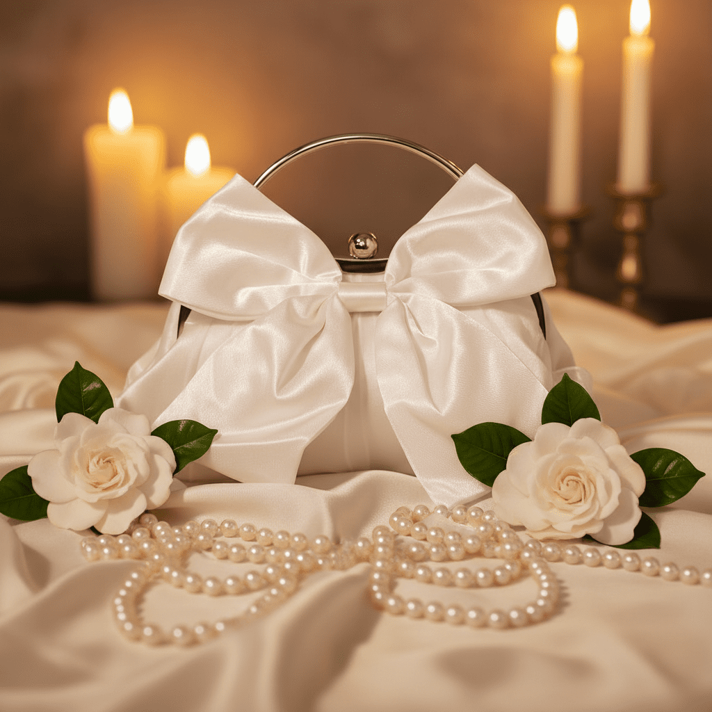White Bow Clutch - Candlelight Bridal