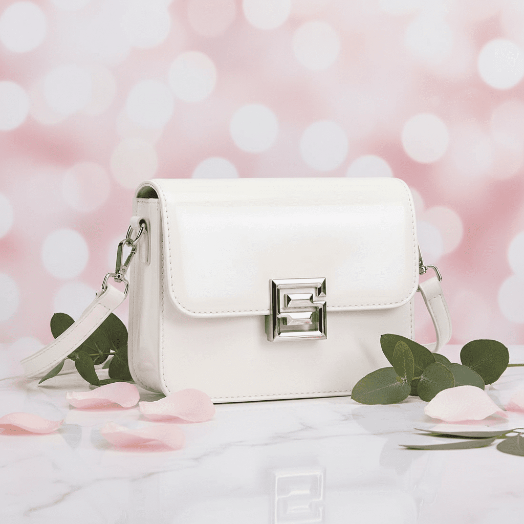 White Glossy Crossbody - Blush Marble