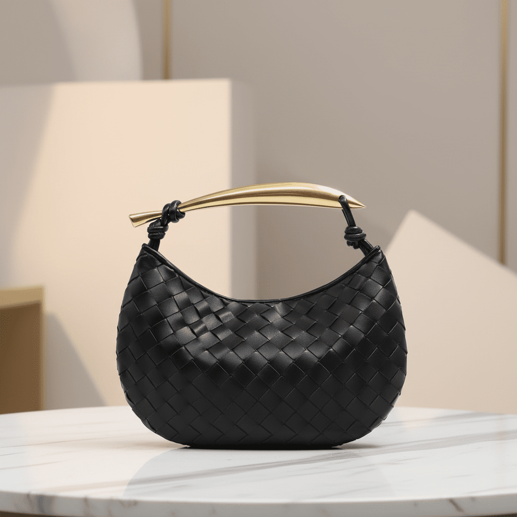 Woven Leather Hobo Bag on Marble