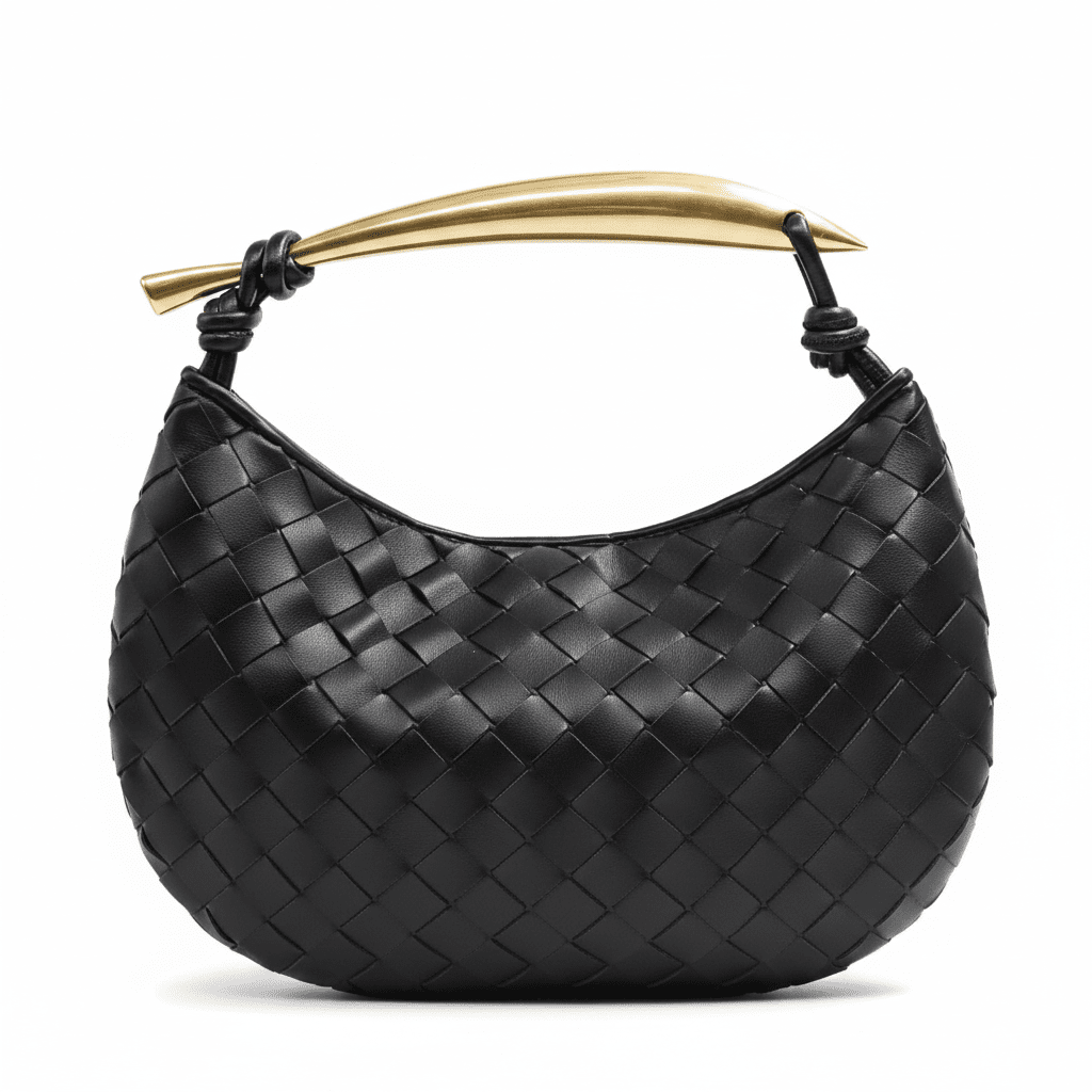 Woven Leather Hobo Bag White Background